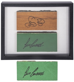 Boston Celtics Hall of Fame Legends Bill Russell & Larry Bird Signed Parquet Floor Pieces (3 Different) (Beckett)